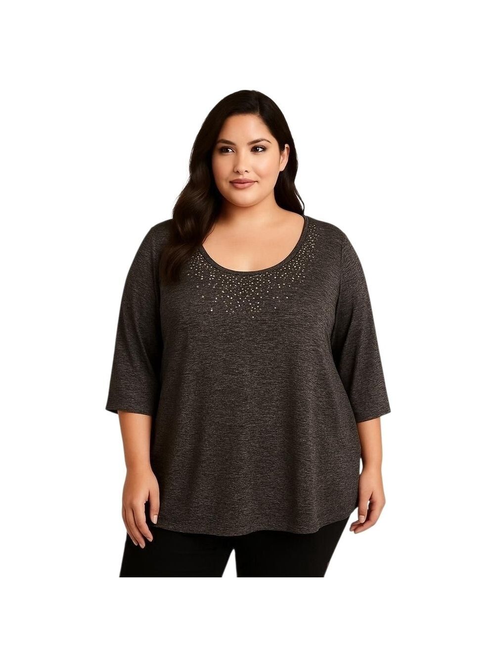 Obsession Black Sparkly Scoop Neck 3/4 Sleeve High Low Hem Blouse Plus Size 3X